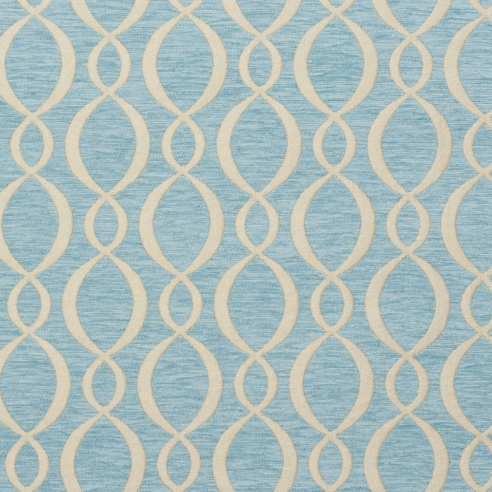 B0860D Aqua Light Blue Woven Striped Ovals Chenille Upholstery Fabric