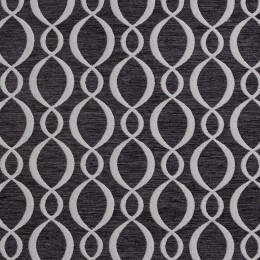 B0860E Black And Silver Woven Striped Ovals Chenille Upholstery Fabric