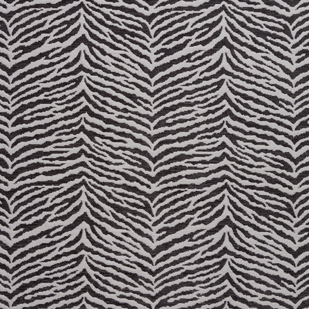 B0870E Black and Silver Woven Zebra Look Chenille Upholstery Fabric